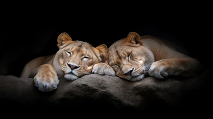 Obraz premium Two lions resting, close up