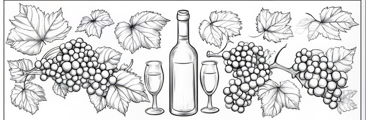 Obraz premium A compilation of manually drawn grape artwork showcasing diverse wine and vineyard designs