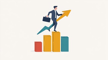 Businessman climbs growth chart; success, progress, future