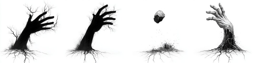 Obraz premium Abstract daytime depictions of explosive rock formations bursting through the ground