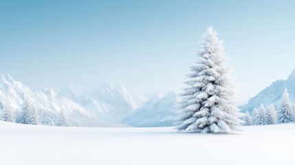 Snowy Mountain Landscape with Fir Tree