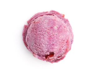 One scoop of delicious ice cream isolated on white, top view