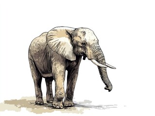 Fototapeta premium Elephant illustration, African savanna scene, detailed drawing