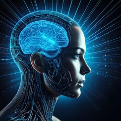 Obraz premium Cyborg showing artificial intelligence processing data
