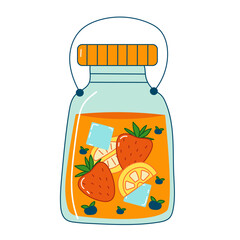 Homemade lemonade glass jar with fruits inside