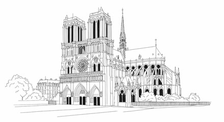 Fototapeta premium Notre Dame Cathedral, Paris, 1888: A Glimpse of Gothic Grandeur Juxtaposed with Modern Life