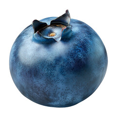 Two whole blueberries isolated on a transparent background. Fresh round berries with visible calyx on top, fruit for food and design use.