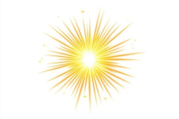A bright yellow burst of light with small sparkles on a white background