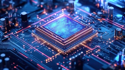 Obraz premium High-tech central processing unit on circuit board.