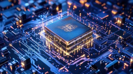 High-tech computer processor on a circuit board.