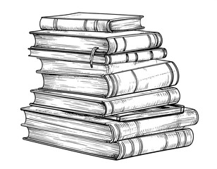 Fototapeta premium Stack of old books forming a tower of knowledge, hand-drawn illustration. AI Generative