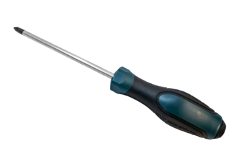 Phillips screwdriver with green and black handle isolated