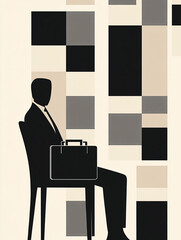 Professional Corporate Office: Silhouette of Businessman with Briefcase in Abstract Geometric Design for Corporate Identity