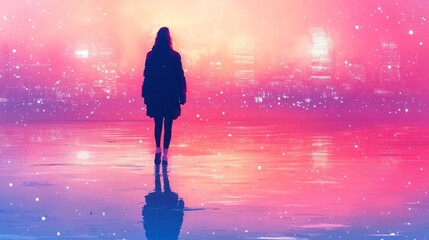 A cityscape of the future that combines space and neon lights, representing modern hi-tech and scientific progress with an emphasis on innovative technology