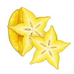 Fototapeta premium Sliced Starfruit Illustration, Yellow Fruit Watercolor Drawing