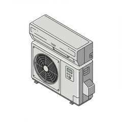 Obraz premium Isometric Illustration of a White Heat Pump Unit