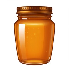 Glass Jar of Amber Honey on White Background