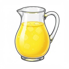 Yellow Juice in Glass Pitcher with Ice Cubes
