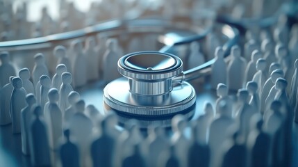 Stethoscope Amidst a Crowd of Figures Symbolizing Healthcare and Population Wellness