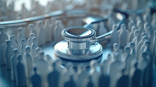 Stethoscope Amidst a Crowd of Figures Symbolizing Healthcare and Population Wellness
