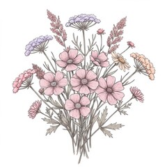 Pastel Pink and Purple Flower Bouquet Illustration