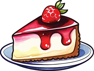 Strawberry Cheesecake Slice Delicious Dessert Illustration For Vector Recipe Cards And Food Illustrations