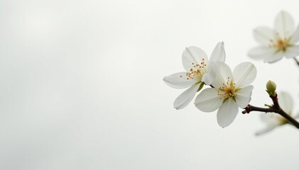 Obraz premium Delicate white blossoms against pure white backdrop, isolated, natural