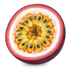Vibrant Passion Fruit Half, Detailed Illustration