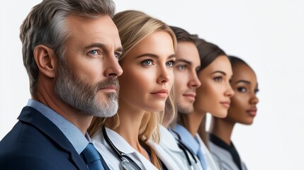 Fototapeta premium Professional Medical Team in Focus Confident Doctors and Healthcare Providers Standing Togethe