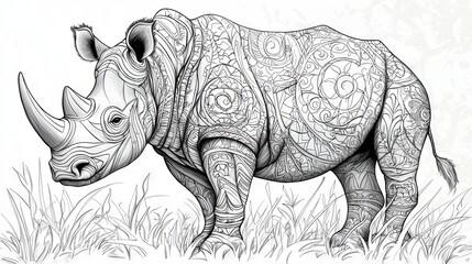 Fototapeta premium Intricate Rhinoceros Coloring Page Design for Art Therapy