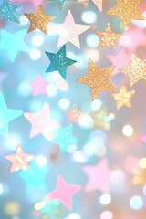 Playful futuristic starry cartoon background with pastel glow, cheerful and dreamy vibe, clean kid-friendly design