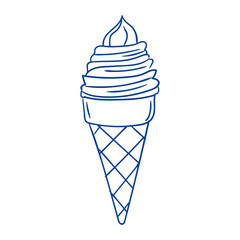 Delicious ice cream cone with soft serve and waffle cone design in a minimalist style