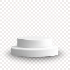 A two-tiered white cylindrical podium is elegantly placed on a transparent background, for showcasing multiple objects or highlighting one of them. Eps 10