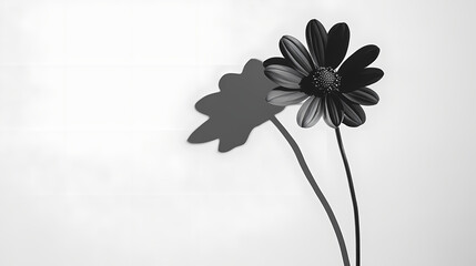 Single flower against a stark white background with shadows, dark, contrast. Void Flower. Illustration