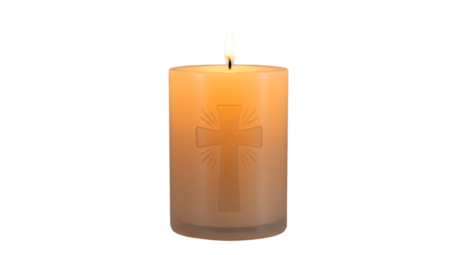 Religious light candle with cross symbol for faith hope and remembrance memorial decoration peace concept on transparent background