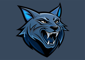 Fototapeta premium Fierce Wolf Head: A striking illustration showcases a wolf's powerful head, with sharp teeth bared in a display of dominance and untamed wilderness spirit. 