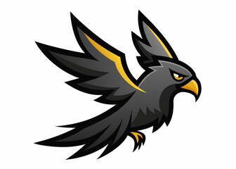 Obraz premium Soaring Eagle Emblem: A dynamic illustration of a formidable eagle, its wings outstretched in mid-flight, its piercing gaze focused forward, against a background of clean design.