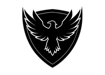 Obraz premium Shield and Eagle Emblem: A bold, graphic emblem featuring a stylized eagle silhouette within a shield. Perfect for branding, symbolizing strength and resilience. 