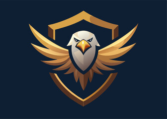 Obraz premium Golden Eagle Mascot Logo: A powerful and majestic golden eagle mascot logo, perched proudly within a golden shield, representing strength, leadership, and protection.&nbsp;