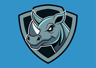 Rhino Emblem: A strong rhino is featured in a shield design. This is a symbol of power, protection, and the untamed spirit of the wild. This is an illustration.