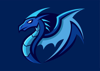 Fototapeta premium Majestic Blue Dragon Silhouette: A striking, stylized illustration of a powerful blue dragon, showcasing its wings, scales, and an air of fantastical might against a gradient backdrop.