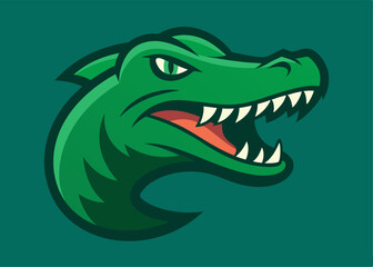 Fierce Alligator: A stylized green alligator, captured with sharp details and fierce emotion, stares menacingly forward, its open maw revealing rows of teeth, representing the spirit of wildlife.