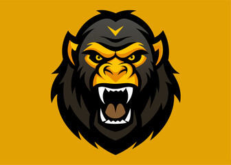 Aggressive Gorilla Icon: A powerful illustration featuring a menacing gorilla with an open mouth, showcasing its intensity and strength, set against a vibrant backdrop.