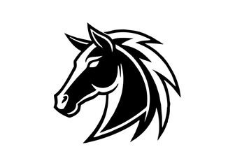 Elegant Horse Head Silhouette: A striking monochrome illustration of a horse head, rendered with clean lines and bold contrasts, showcasing its graceful form and strength.