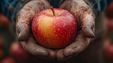 Closeup View Of Hands Holding A Ripe Red Apple