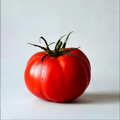 Isolated fresh tomato in close-up on a white background with space for text. Концепт natural beauty and freshness in the simplicity of nature.