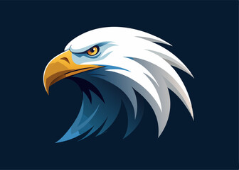 Obraz premium Majestic Eagle Portrait: A close-up illustration showcases a powerful bald eagle, its piercing gaze and sharp beak embodying strength and freedom, rendered against a deep blue backdrop.