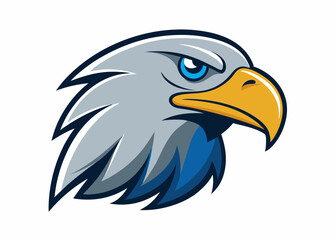 Obraz premium Eagle Mascot Head: A fierce and determined eagle head mascot with a sharp beak, piercing blue eyes, and a majestic crest, ready to soar to new heights.