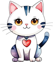 Adorable Watercolor Cat Vector Cute Pet Illustration With Heart For Childrens Designs Stickers And Apparel