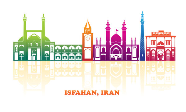 Colourfull Skyline panorama of city of Isfahan, Iran  - vector illustration